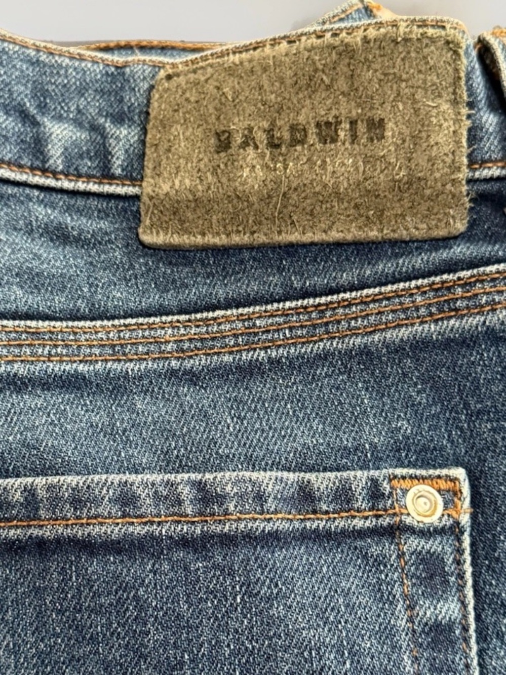 Baldwin Henley Medium Blue Denim Jeans Made in USA Slim Straight 34x33